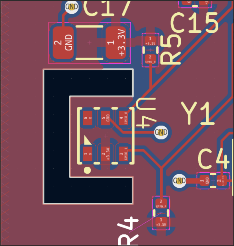 Figure 1: Adding a slot around the AHT20 sensor to thermally isolate it somewhat from the PCB