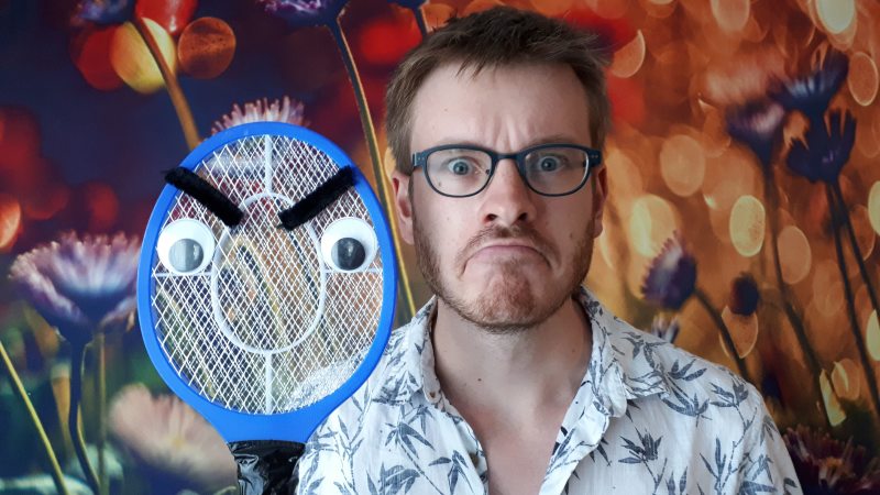 The Zippedy Zap: an electric fly swatter that shocks the user – complete with added googly eyes