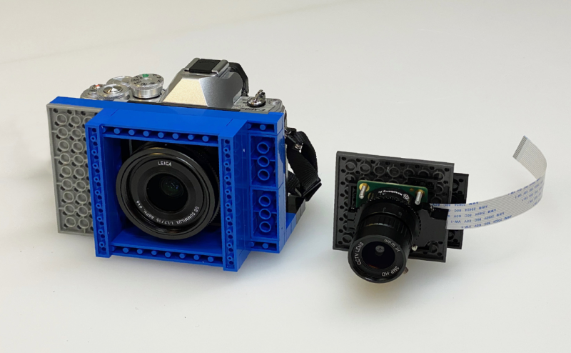 A Lego mounting system enables the HQ Camera (and an Olympus one) to be switched easily between prototypes