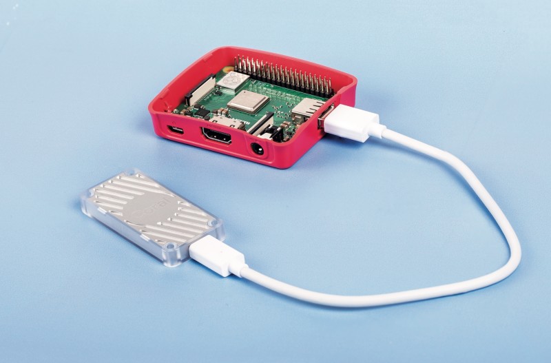 Raspberry Pi single board computer with USB Edge TPU accelerator