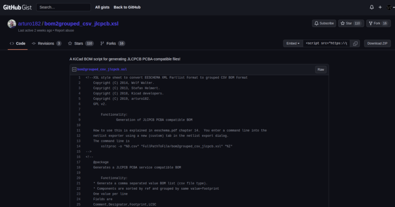 Figure 4: Downloading the custom JLCPCB BOM generator script
