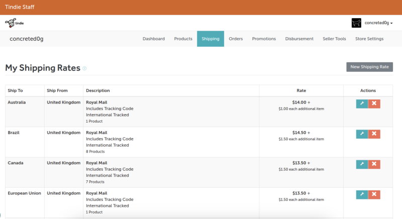 Figure 2: Setting up a variety of shipping options on Tindie is straightforward, and you can apply a shipping option
to one or more products