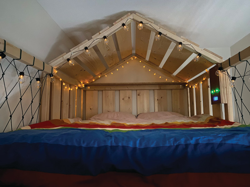 The finished loft bed offers a luxurious sleeping experience