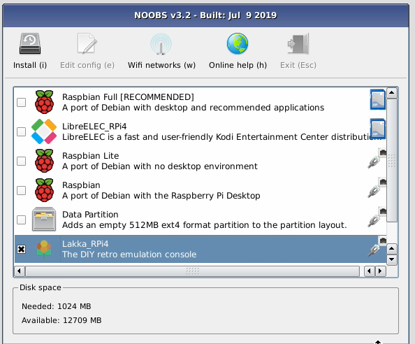 NOOBS (New Out Of Box Software) is used to install operating systems such as Lakka on Raspberry Pi