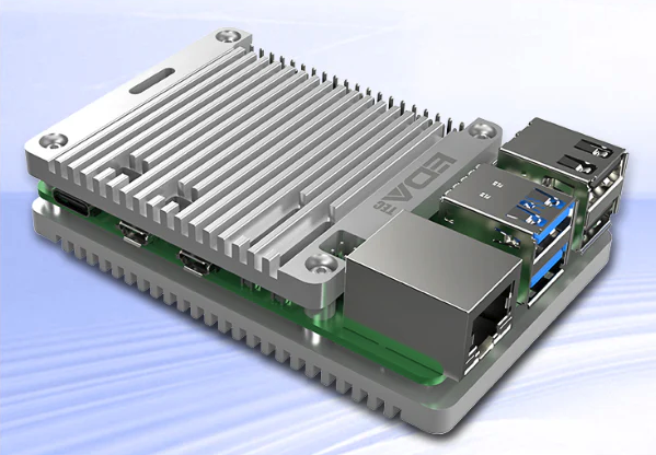 The case comprises two aluminium heatsink parts that sandwich Raspberry Pi 5 between thermal pads
