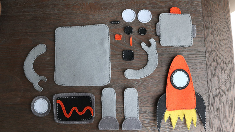 The robot’s sewn felt pieces were photographed and then used to create animations
