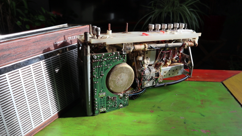 The makers carefully dismantled a vintage radio and reused some of the parts