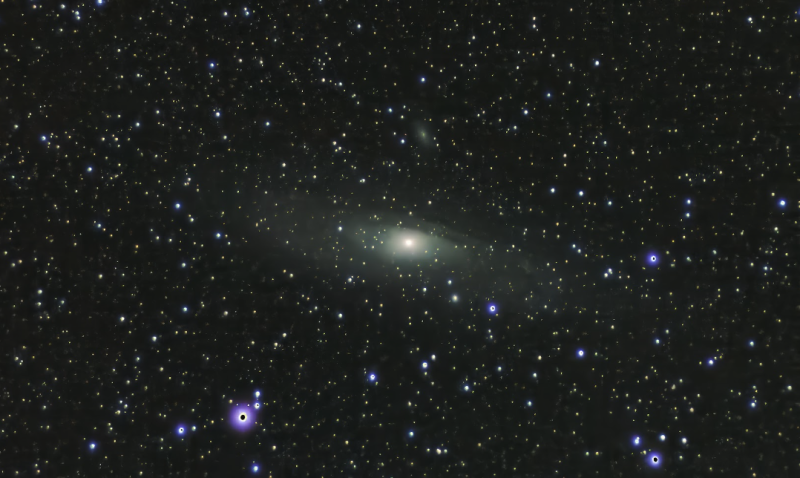 A processed photo of the Andromeda galaxy using images gathered by the telescope using a 50mm lens