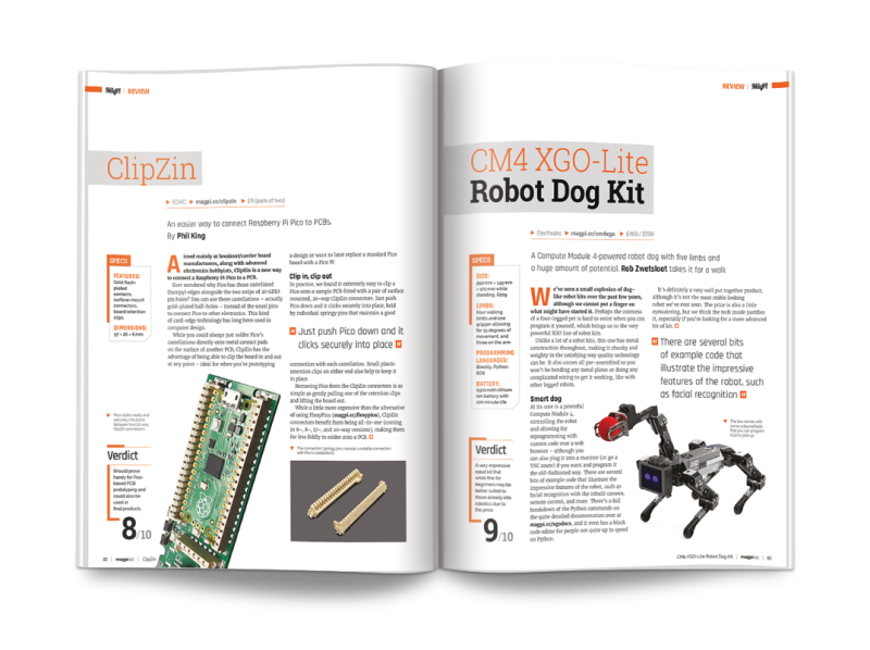 Reviews in The MagPi magazine #135: ClipZin and CM4 XB0-Lite Robot Dog Kit