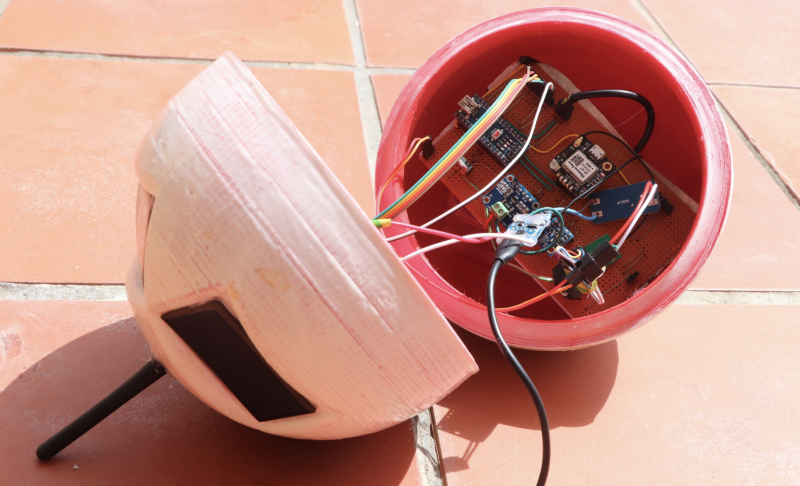 3D-printed in two halves, the waterproofed Buoy is fitted with four mini solar panels for power