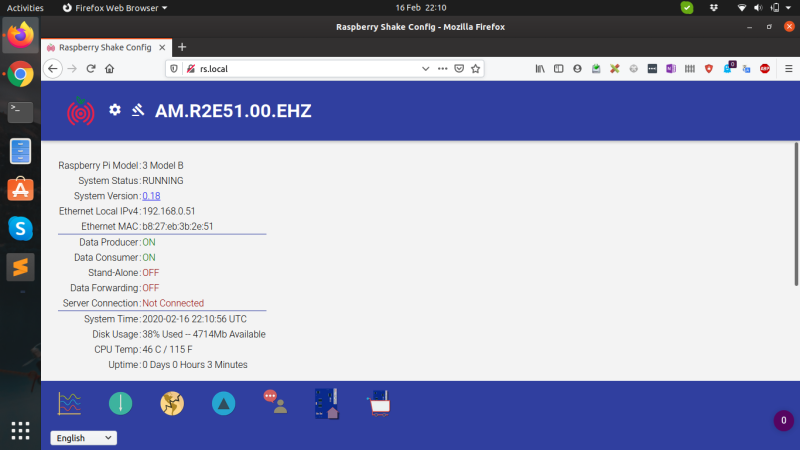 Once the Raspberry Shake device is set up, you can access its settings via a web interface on the local network