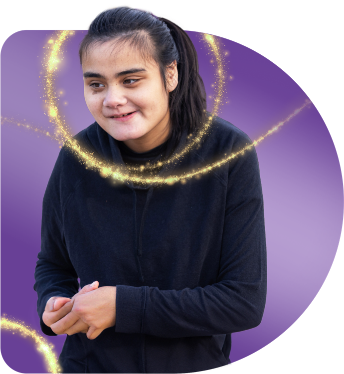 Ellie with a loop of sparkles around her