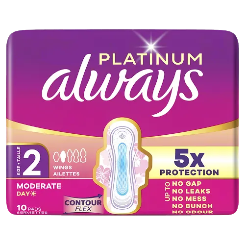 Always Serviettes Menstruelles Platinum Jour Flux Modéré 10ct