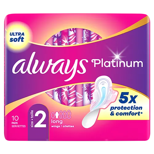 Always Platinum Long (Taille 2) Serviettes Avec Ailettes - 10ct  Packshot