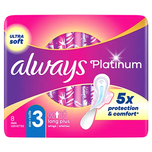 Always Platinum Long Plus (Taille 3) Serviettes Avec Ailettes 8ct 