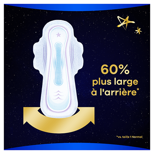 60% plus larges à l’arrière par rapport à Always Ultra Day Normal pour une protection renforcée pendant la nuit