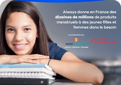 21 Millions de serviettes Always deja donnees a des filles dans le besoin