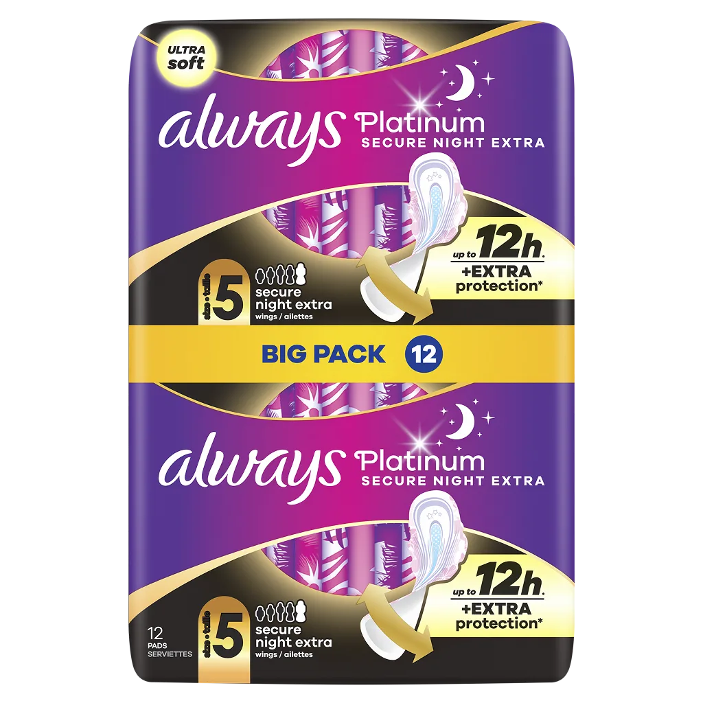 Always Platinum Secure Night Extra (Taille 5) Serviettes Avec Ailettes 12ct