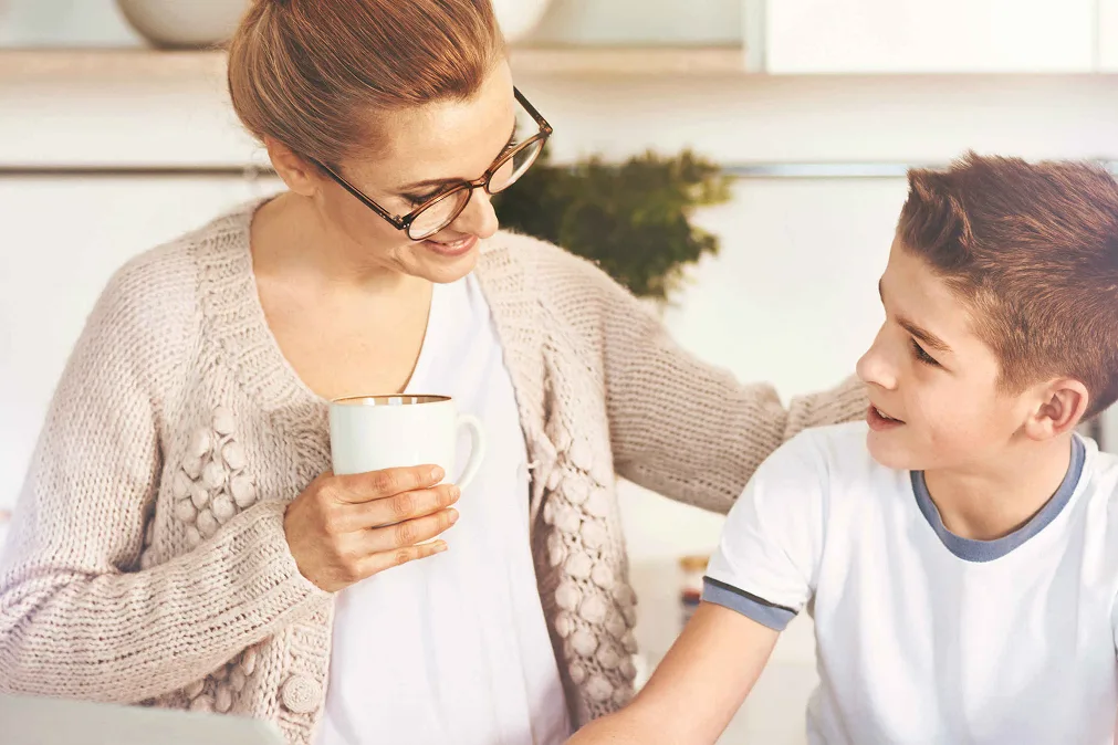 mother talking with son