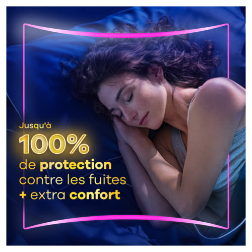 Texte sur les serviettes Always Platinum qui offrent jusqu'à 100% de protection + extra confort