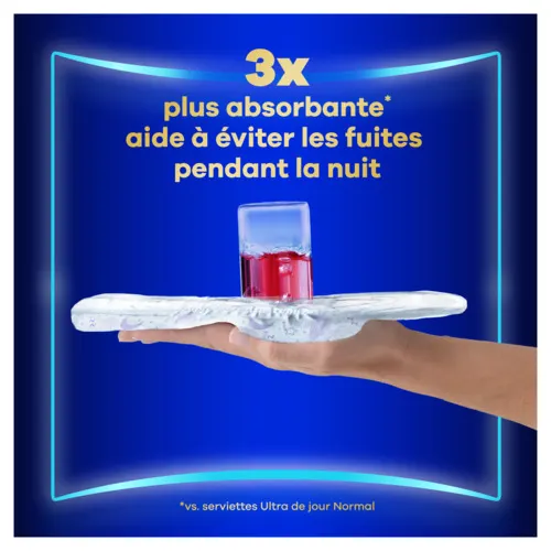 Verre avec liquide rouge sur une serviette montrant qu'elle est 3x plus absorbante que la taille 1