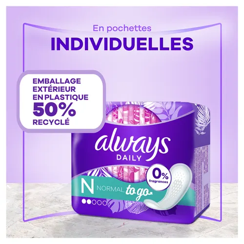 Les protège-slips ALWAYS Daily Normal To Go en pochettes individuelles