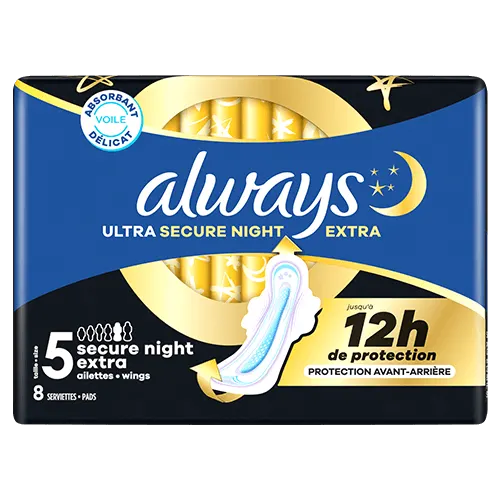 Always Ultra Secure Night Extra (Taille 5) serviettes menstruelles de nuit avec ailettes 8ct