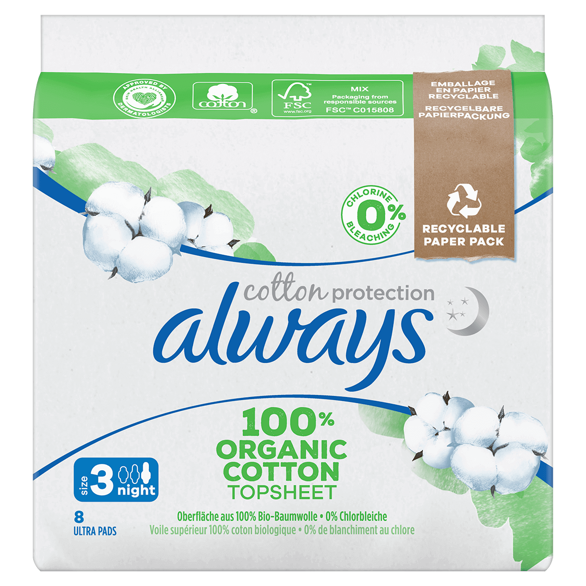 Serviettes hygiéniques avec ailettes Always Cotton Protection Night (Taille 3)