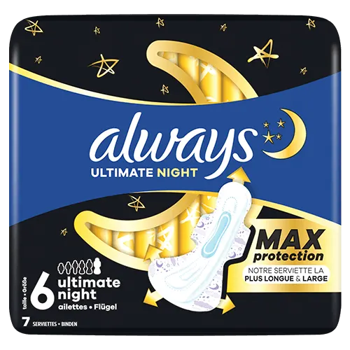 Always Ultimate Night (Taille 6) serviettes menstruelles de nuit avec ailettes 7ct