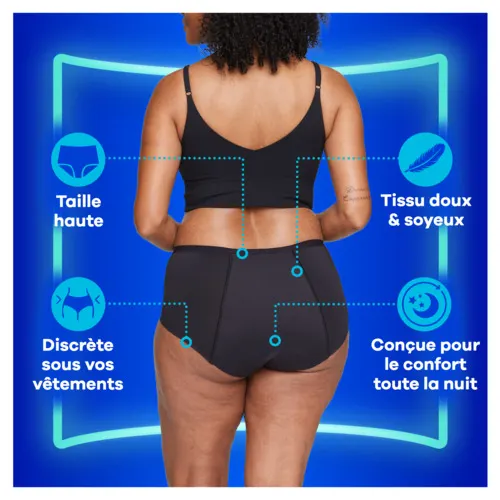 Femme portant une culotte menstruelle Always Taille haute avec un tissu doux et soyeux
