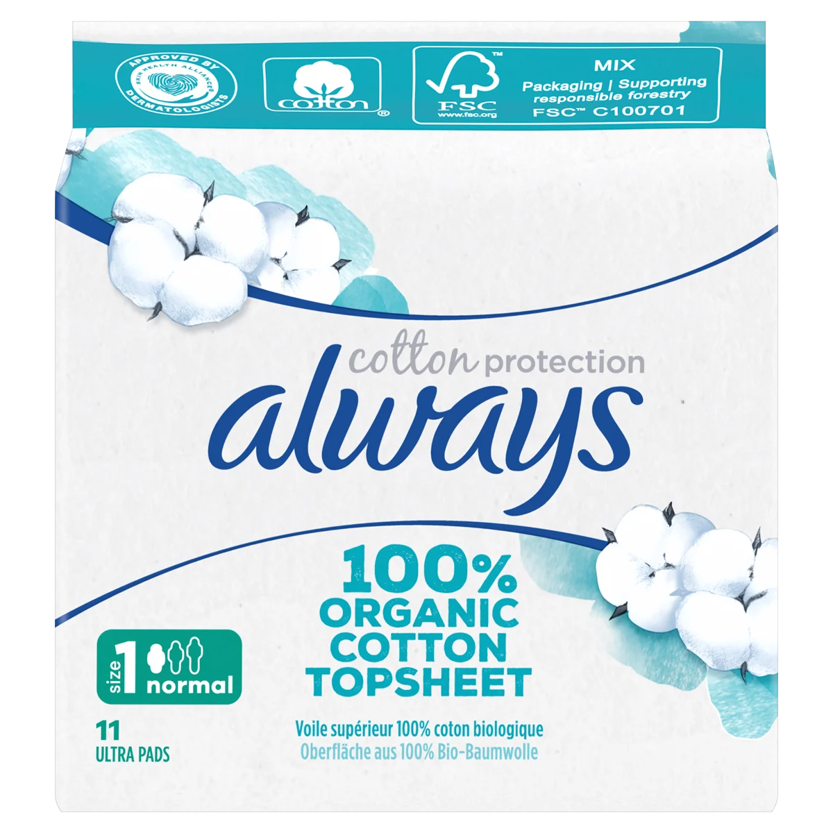 Always Cotton Protection Normal (Taille 1) serviettes menstruelles avec ailettes