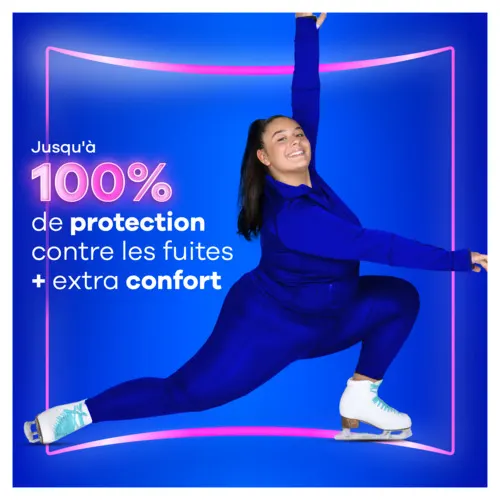 Texte sur les serviettes Always Platinum qui offrent jusqu'à 100% de protection + extra confort