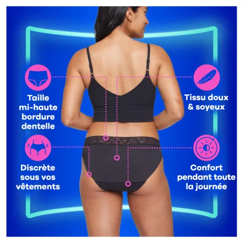Femme portant une culotte menstruelle Always Bikini avec un tissu doux et soyeux