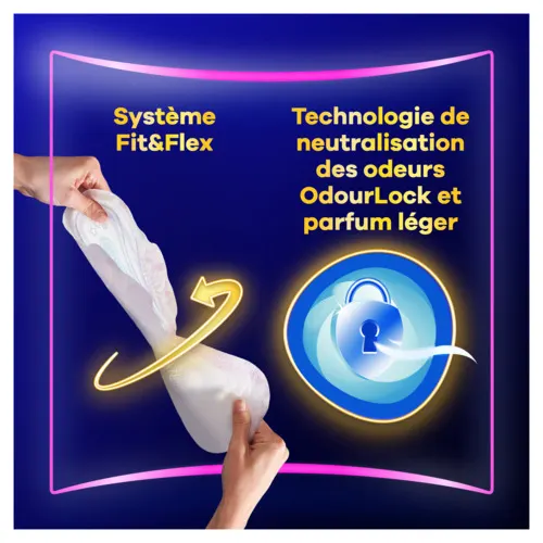 Une serviette avec système Fit&Flex qui se tord et un verrou qui illustre la technologie OdourLock