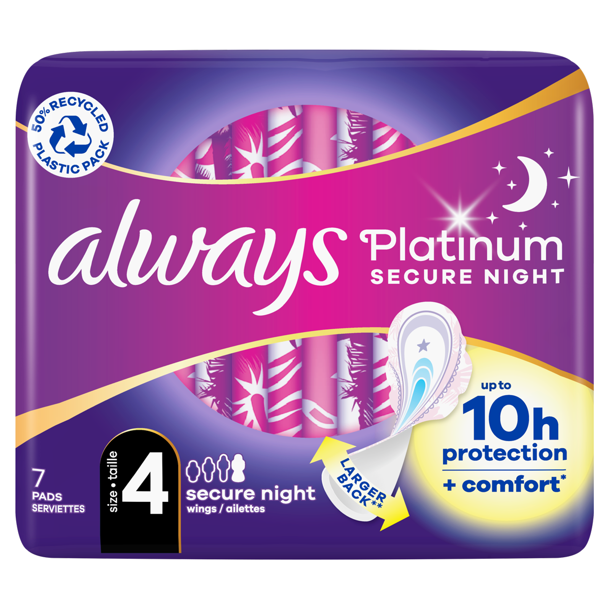 Always Platinum Secure Night (Taille 4) Serviettes Avec Ailettes 