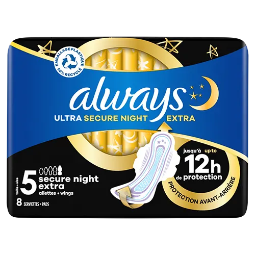 Serviettes hygiéniques avec ailettes Always Ultra Secure Night Extra (Taille 5)