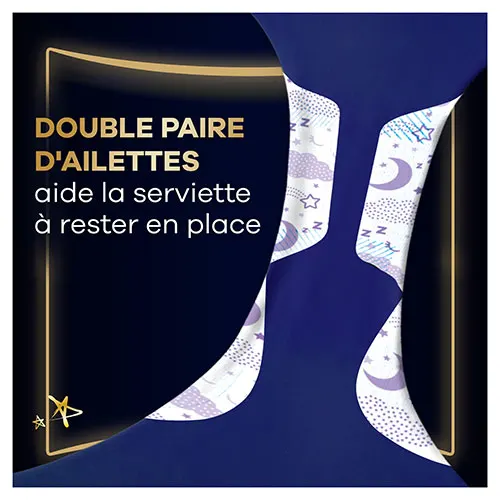 Double paire d'ailettes à l'arrière pour montrer que la serviette menstruelle Always Ultimate Night reste en place