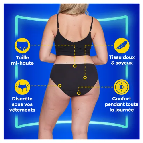 Femme portant une culotte menstruelle Always Hipster avec un tissu doux et soyeux