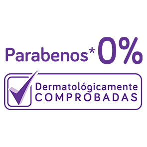 Sello 0% parabenos* y dermatológicamente comprobado