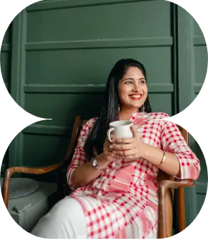 smiling woman with coffee mug