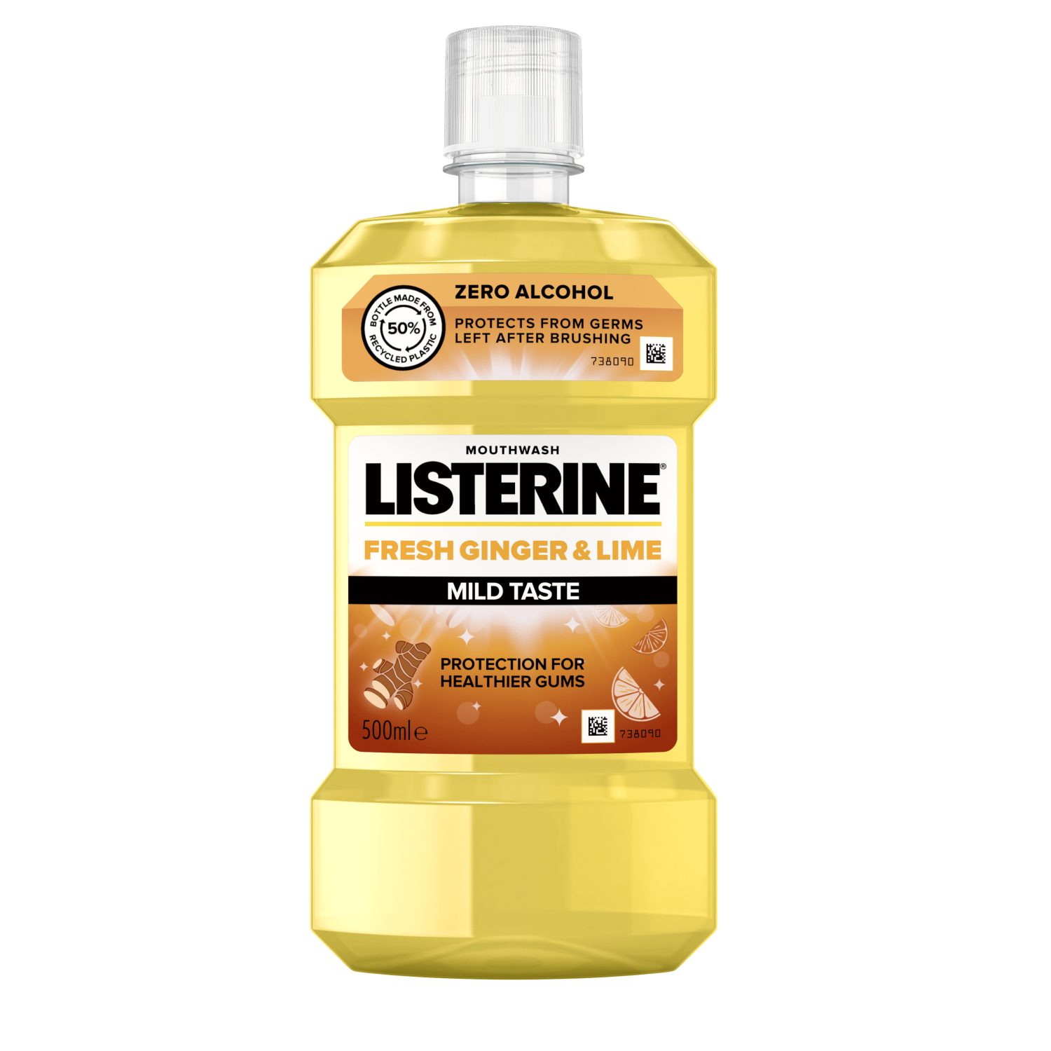 Listerine Fresh Ginger & Lime Mild Taste 500 ml, zero alcohol, protects from germs left after brushing, protection for healthier gums feliratokkal