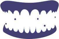fogsor az összes foggal, rajta 5 helyen fogszuvasodást jelölő pontokkal ikon