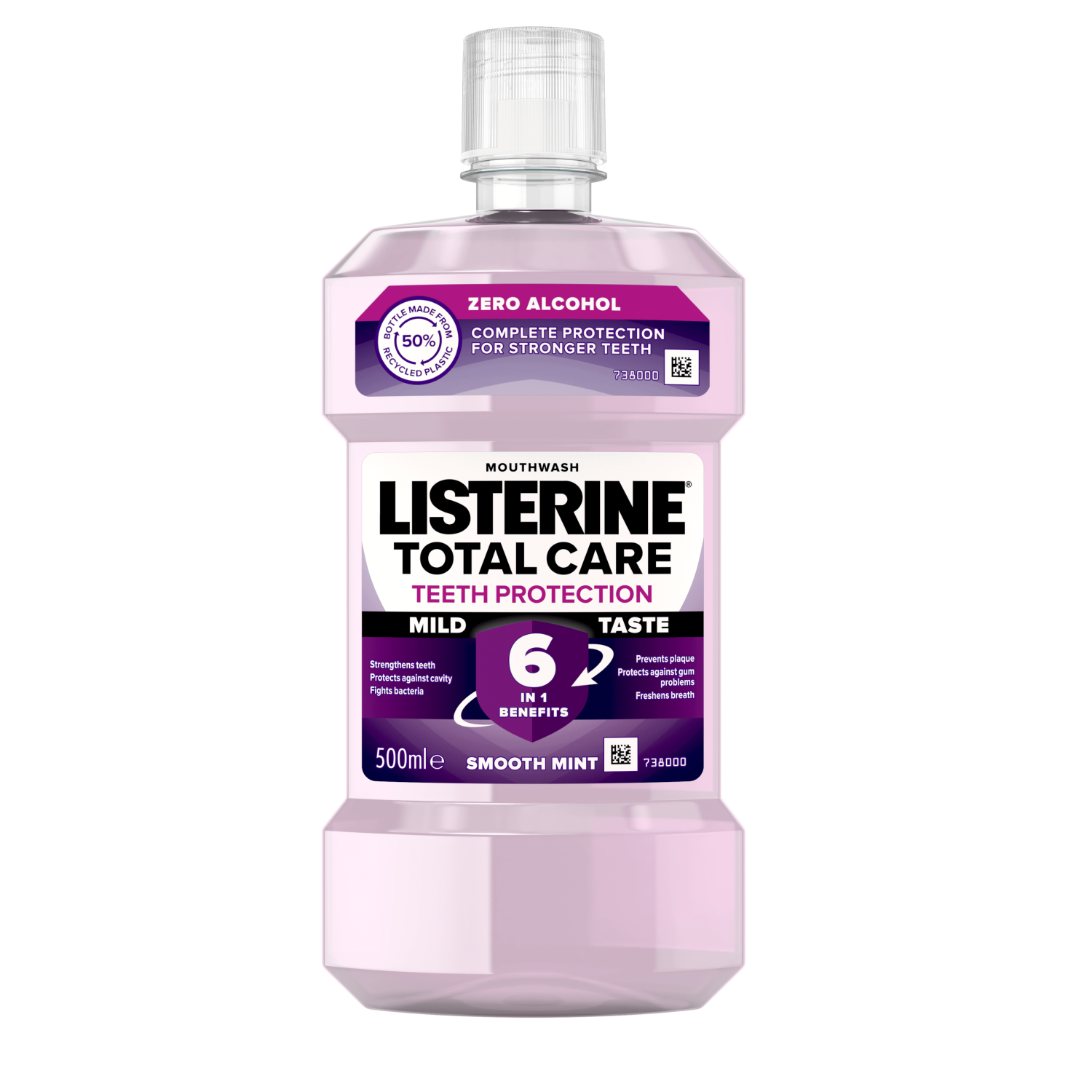 Listerine Total Care Teeth Protection 6 benefits in 1 Mild Taste 500 ml termékfotó, complete protection for stronger teeth, strengthens teeth, protects against cavity, fig