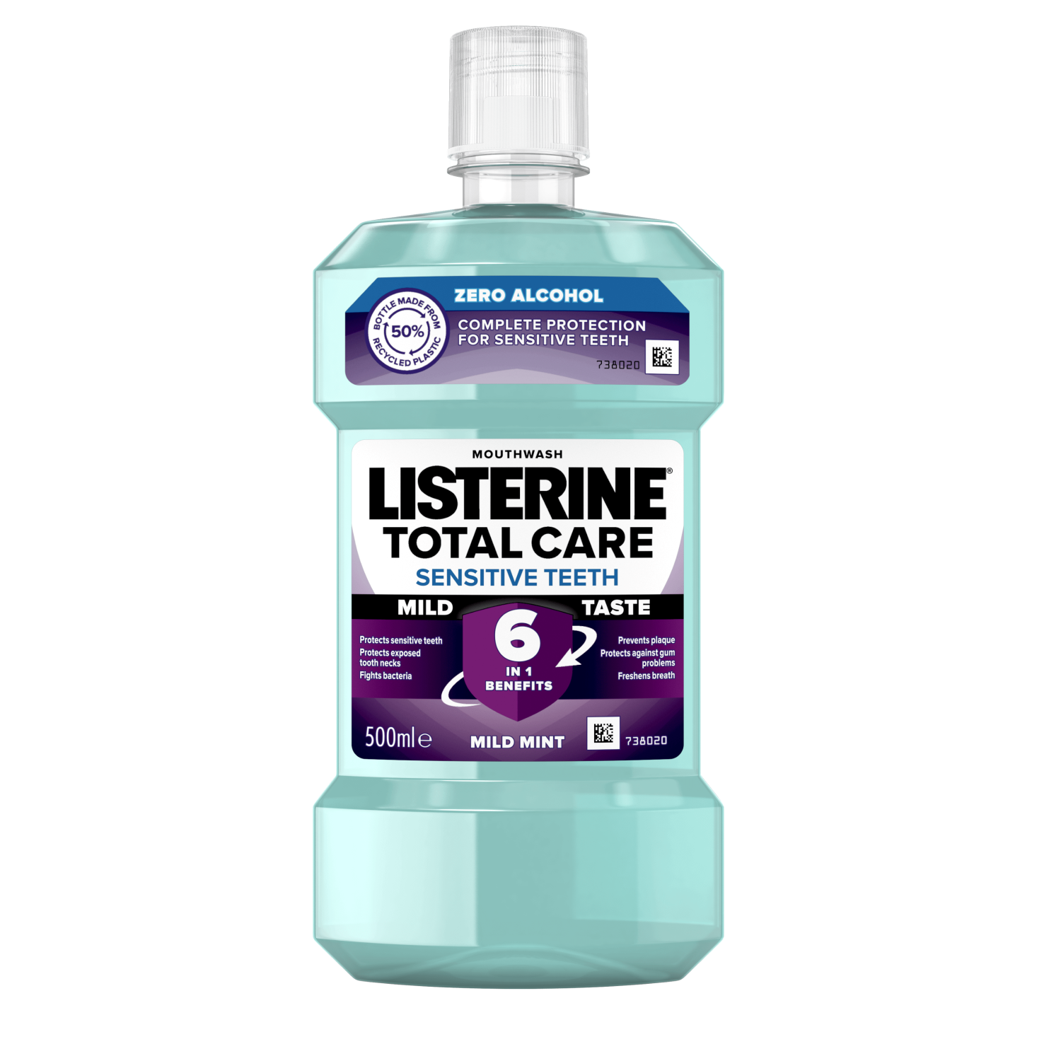 Listerine Total Care Sensitive Teeth Mild Taste 500 ml, complete protection for sensitive teeth, protects sensitive teeth, protects exposed tooth necks, fights bacteria, prevents plaque, protects against gum problems, freshens breath feliratokkal