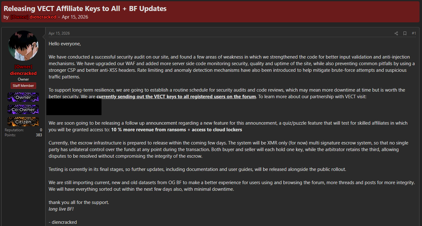 Vect Keys anncouements