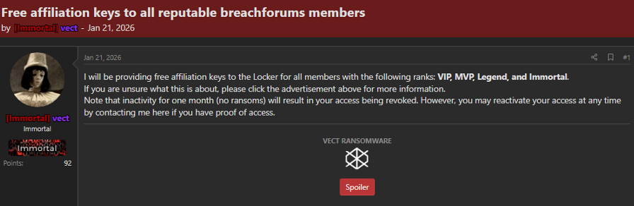 Figure 3: Vect share they are giving free keys to certain ranks