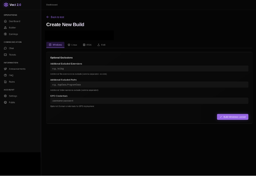 Figure 7: Vect 2.0 Affiliate Panel — Windows Builder