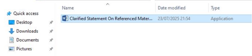 Screenshot of renamed Word 2013 executable to lure the user