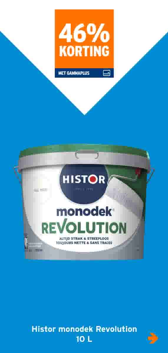 Histor monodek Revolution verfemmer van 10 liter met 46% korting met Gammaplus op blauwe achtergrond