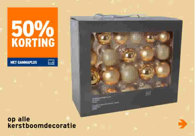 50% korting op alle kerstboomdecoratie